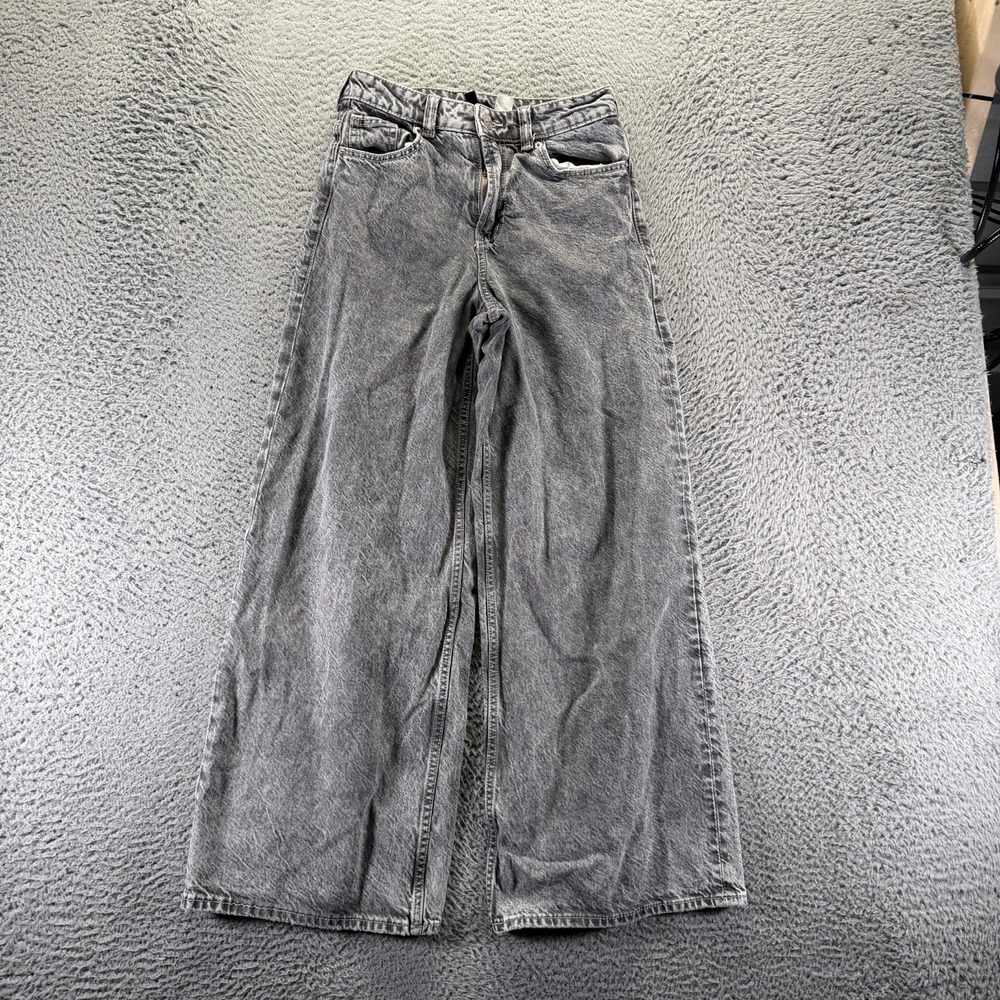 H&M Divided Jeans Women 0 Gray Cotton Denim Wide-Leg Travel Workwear Dark Wash